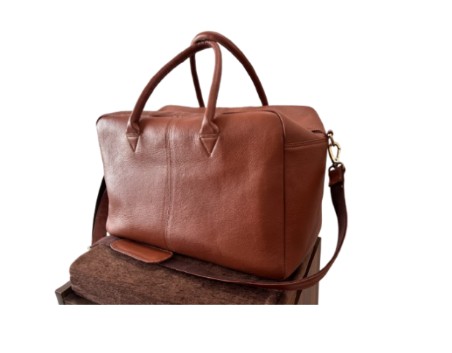 Vintage Leather Office Bag - Aged leather finish with brass fittings